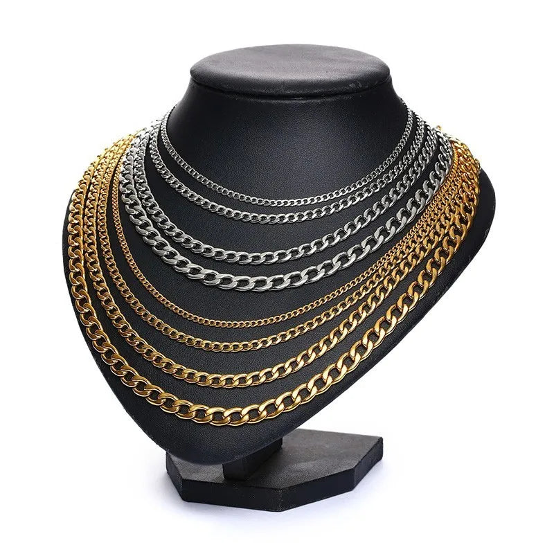 Men'S Cuban Link Chain Necklace Stainless Steel Black Gold Color Male Choker Colar Jewelry Gifts for Him