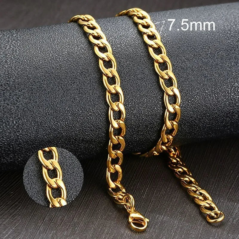 Men'S Cuban Link Chain Necklace Stainless Steel Black Gold Color Male Choker Colar Jewelry Gifts for Him