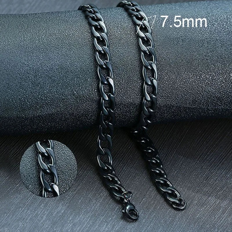 Men'S Cuban Link Chain Necklace Stainless Steel Black Gold Color Male Choker Colar Jewelry Gifts for Him