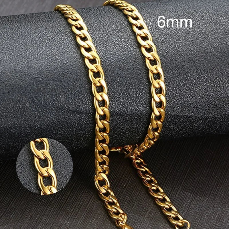 Men'S Cuban Link Chain Necklace Stainless Steel Black Gold Color Male Choker Colar Jewelry Gifts for Him