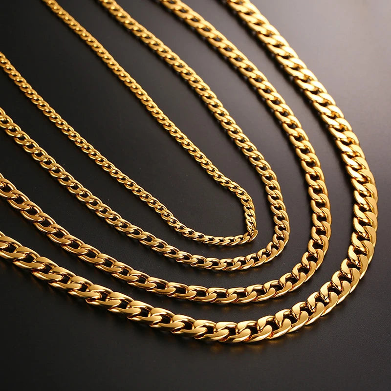 Men'S Cuban Link Chain Necklace Stainless Steel Black Gold Color Male Choker Colar Jewelry Gifts for Him
