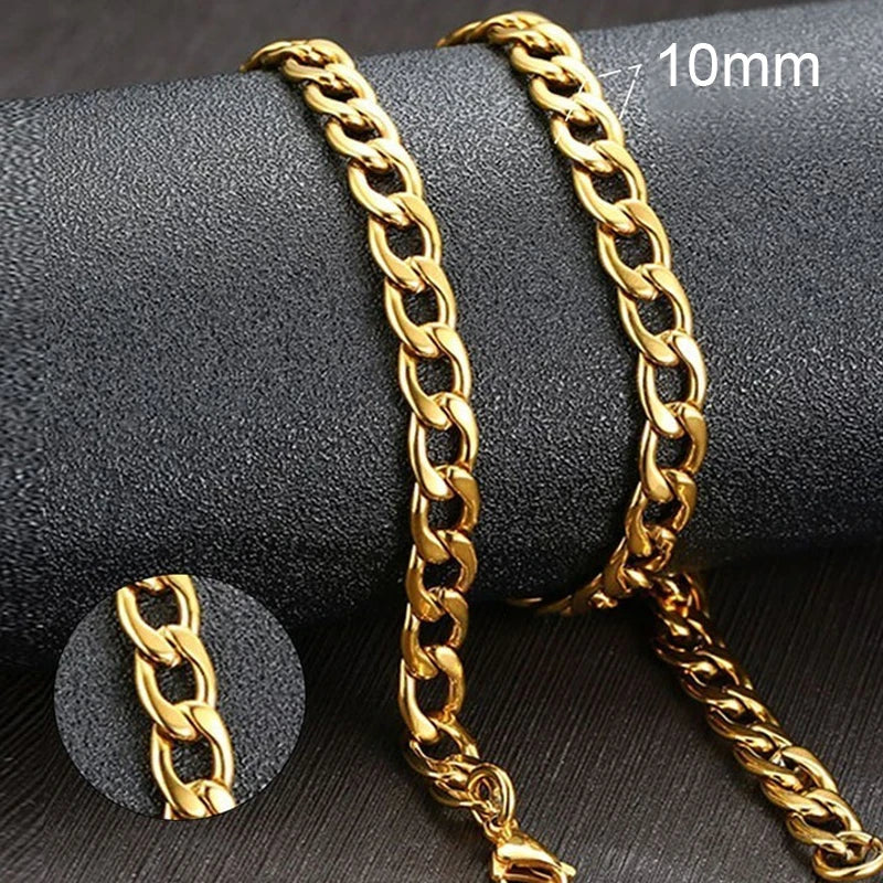 Men'S Cuban Link Chain Necklace Stainless Steel Black Gold Color Male Choker Colar Jewelry Gifts for Him