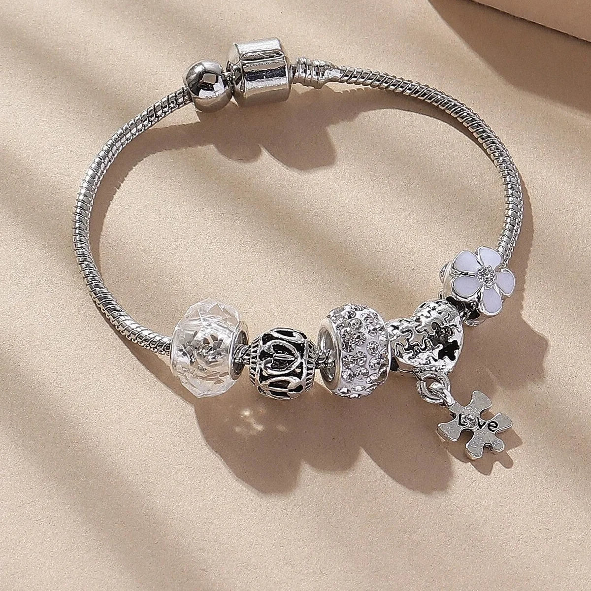 1PC Women'S Fashion Multi Element Beaded Love Pan Family Bracelet Jewelry Accessories Daily Dressing Party Holiday Gift -005