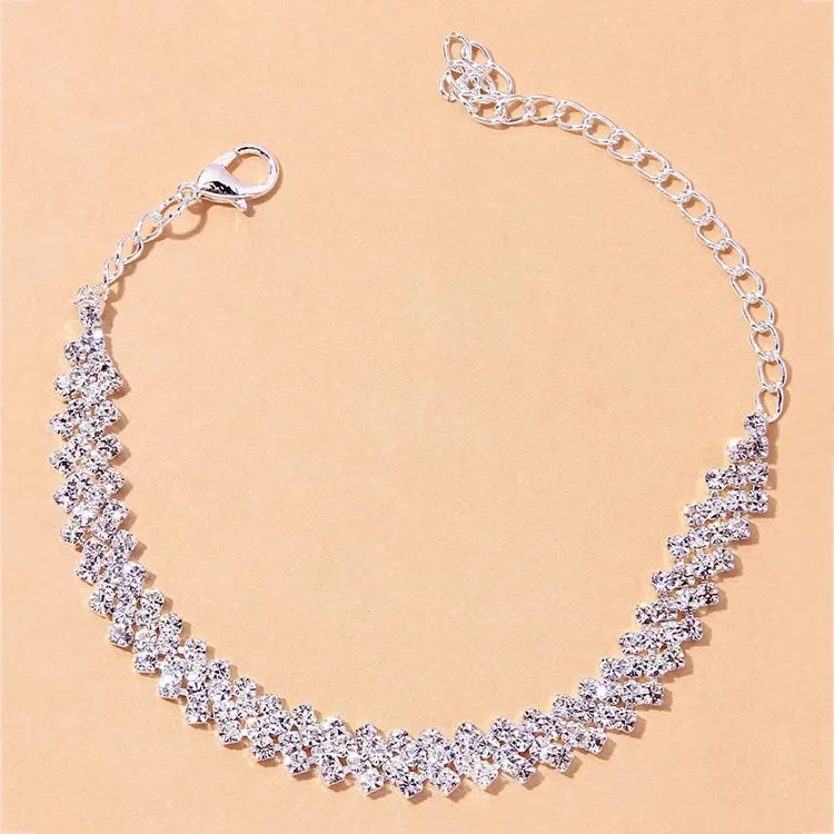 New Shining Cubic Zirconia Chain Anklet for Women Fashion Silver Color Ankle Bracelet Barefoot Sandals Foot Jewelry
