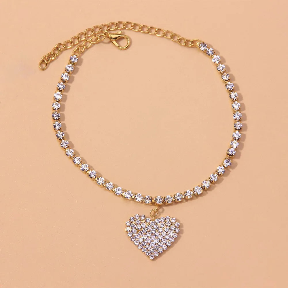 New Shining Cubic Zirconia Chain Anklet for Women Fashion Silver Color Ankle Bracelet Barefoot Sandals Foot Jewelry