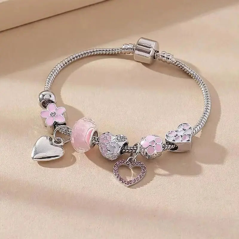 1PC Women'S Fashion Multi Element Beaded Love Pan Family Bracelet Jewelry Accessories Daily Dressing Party Holiday Gift -005