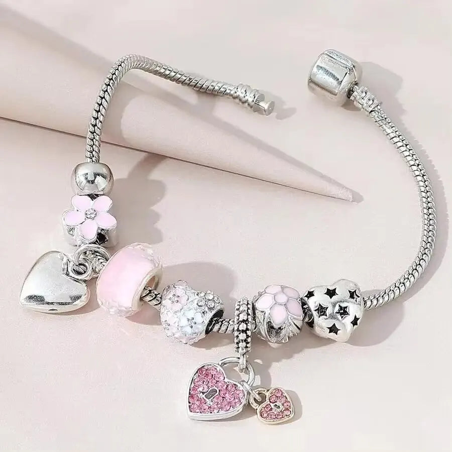 1PC Women'S Fashion Multi Element Beaded Love Pan Family Bracelet Jewelry Accessories Daily Dressing Party Holiday Gift -005