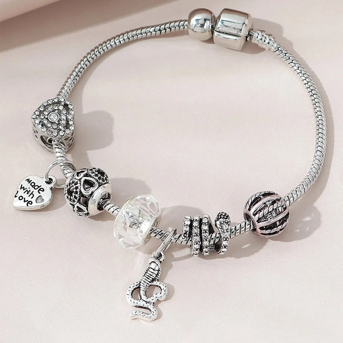 1PC Women'S Fashion Multi Element Beaded Love Pan Family Bracelet Jewelry Accessories Daily Dressing Party Holiday Gift -005