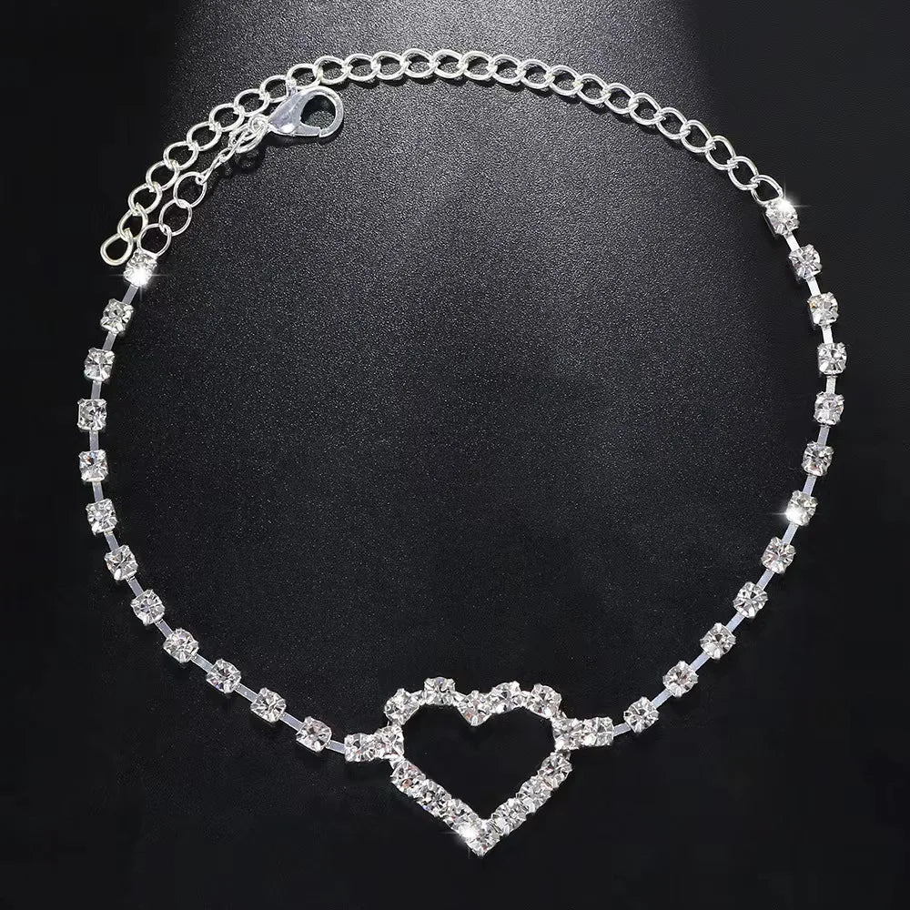 New Shining Cubic Zirconia Chain Anklet for Women Fashion Silver Color Ankle Bracelet Barefoot Sandals Foot Jewelry