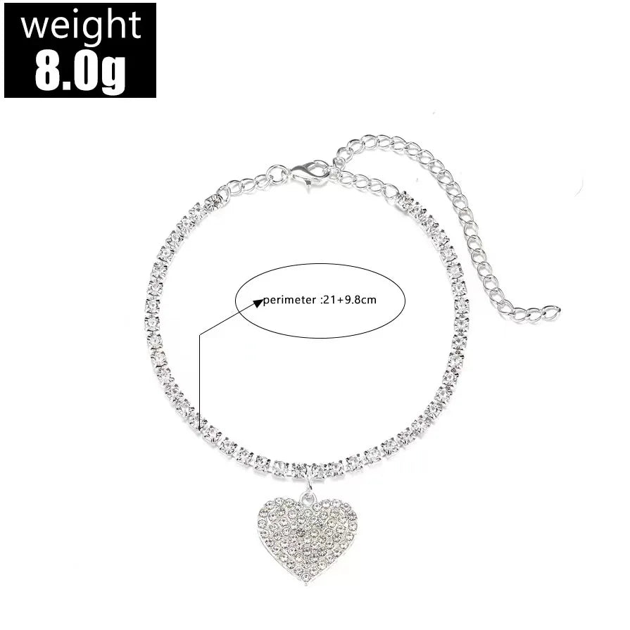New Shining Cubic Zirconia Chain Anklet for Women Fashion Silver Color Ankle Bracelet Barefoot Sandals Foot Jewelry