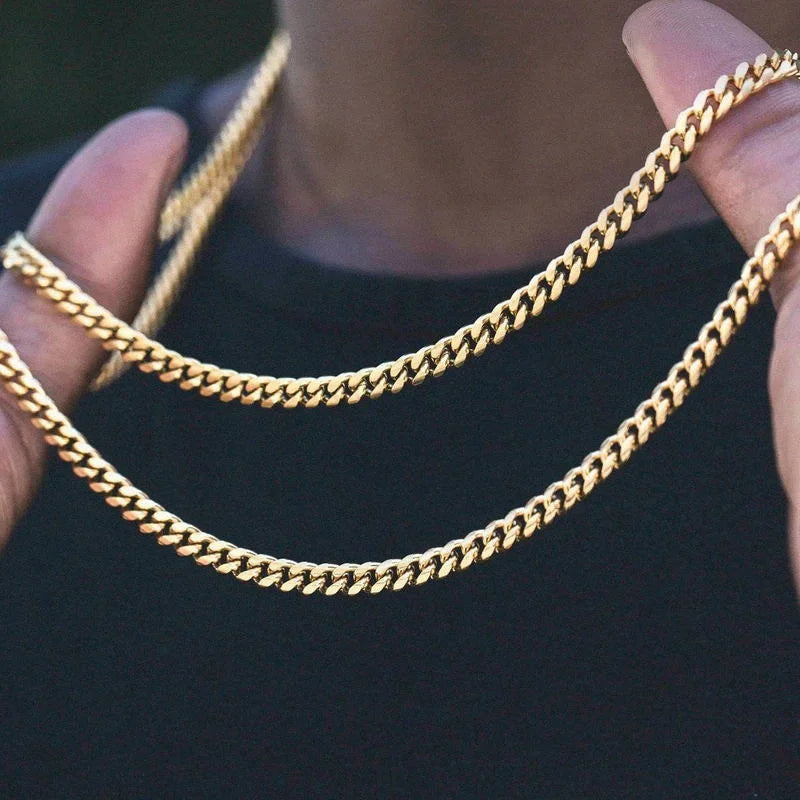 Men'S Cuban Link Chain Necklace Stainless Steel Black Gold Color Male Choker Colar Jewelry Gifts for Him