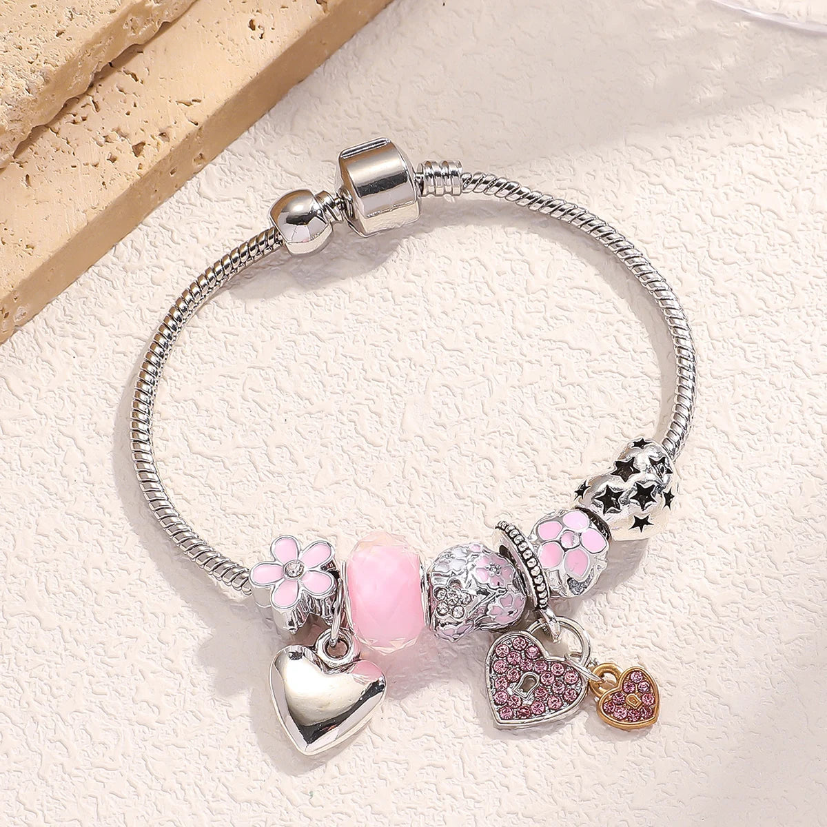 1PC Women'S Fashion Multi Element Beaded Love Pan Family Bracelet Jewelry Accessories Daily Dressing Party Holiday Gift -005