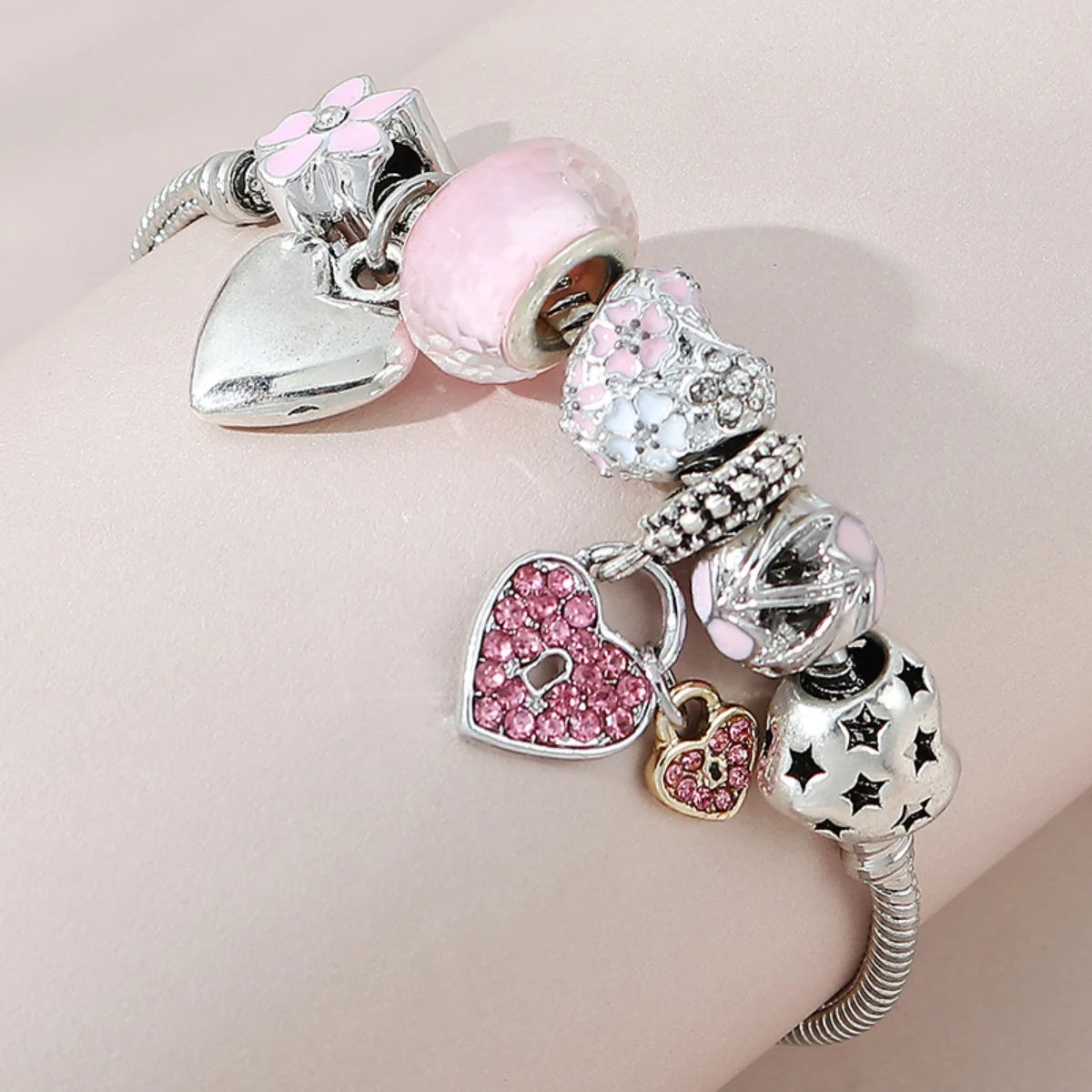 1PC Women'S Fashion Multi Element Beaded Love Pan Family Bracelet Jewelry Accessories Daily Dressing Party Holiday Gift -005