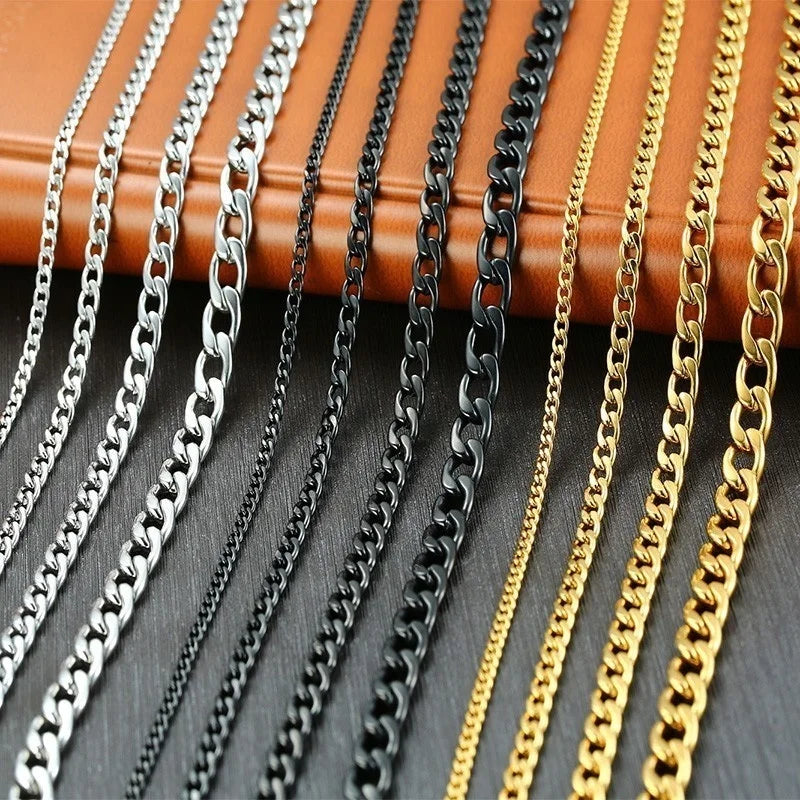 Men'S Cuban Link Chain Necklace Stainless Steel Black Gold Color Male Choker Colar Jewelry Gifts for Him