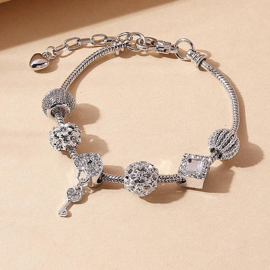 1PC Women'S Fashion Multi Element Beaded Love Pan Family Bracelet Jewelry Accessories Daily Dressing Party Holiday Gift -005